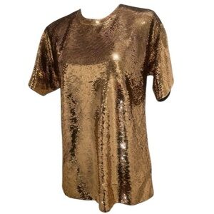 Michael Kors Women’s Gold Sequin Short Sleeve Top New xs- m
